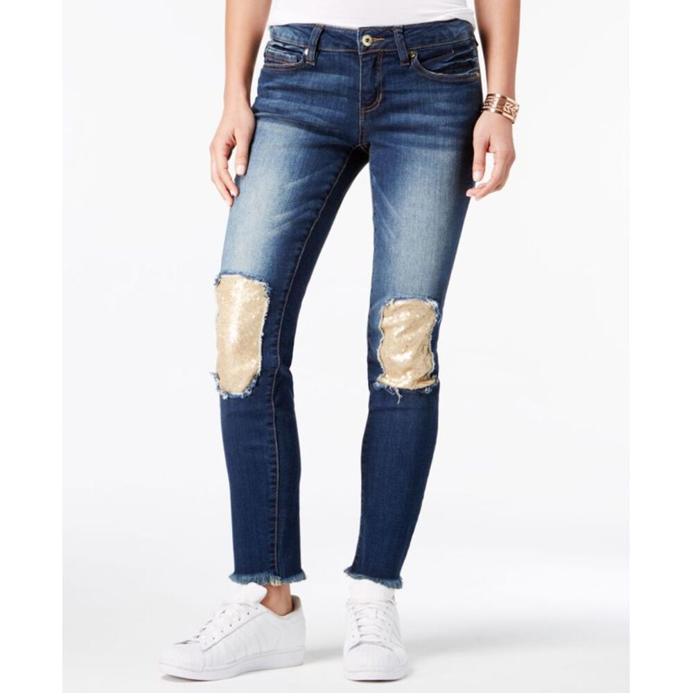 Dollhouse Juniors Sequin Patch Skinny Jeans